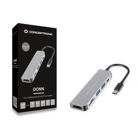 CONCEPTRONIC DONN02G 6-in-1 USB 3.2 Gen 1 Docking Station, USB 3.0 x 2, 60W USB PD, HDTV, SD, TF/MicroSD, 35.8 x 120 x 15 mm CON